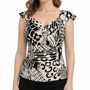 VTG Bentley A Retro Monochrome Floral Blouse Small